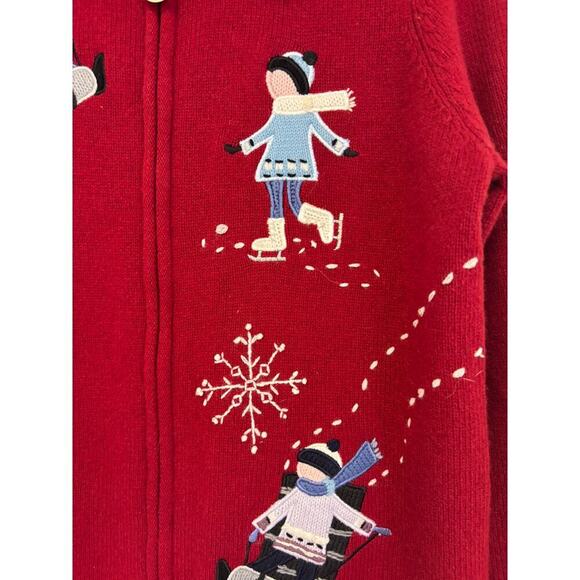 Charter Club Ice Skater Snow Flakes Vintage Embroidered Cardigan Sweater - Picture 2 of 5